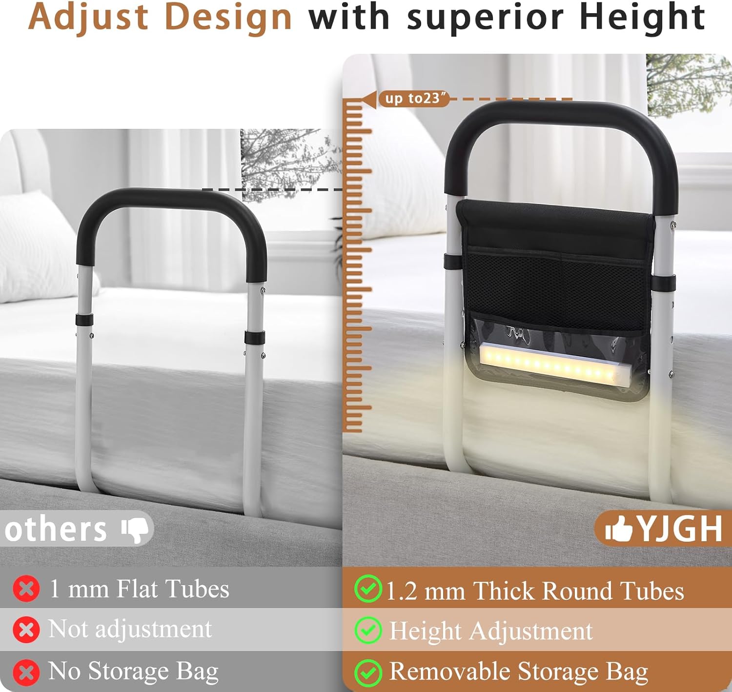 Bed Rails for Elderly Adults Safety, Bed Assist Rails for Seniors, Adjustable (19.3"-23") with 0.47 in Thick Steel