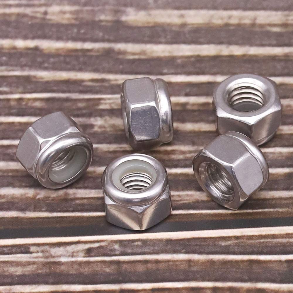 #10-32 Nylon Lock Nuts, 304 Stainless Steel (18-8) Hex Insert Locknuts, UNF Fine Thread, Precision Nuts for 3D Printers & Electronics, 50 Pack