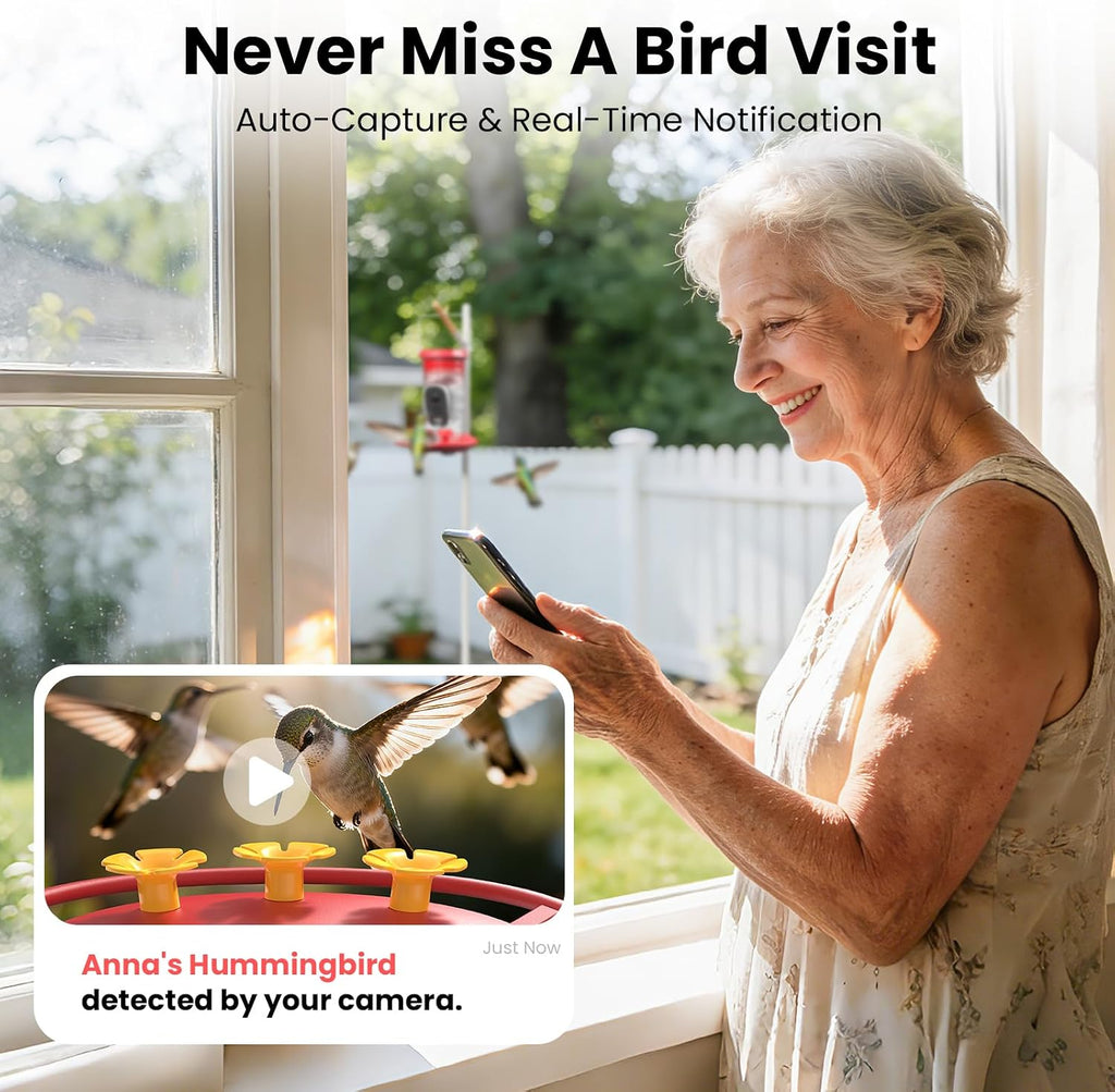 Smart Hummingbird Feeder with Camera (Red)