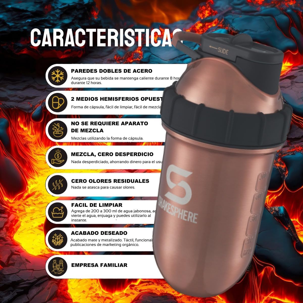 Stainless Steel Shaker Bottle - 24oz Insulated Protein Shaker Bottle for Hot & Cold Drinks - Ideal for Shakes &
