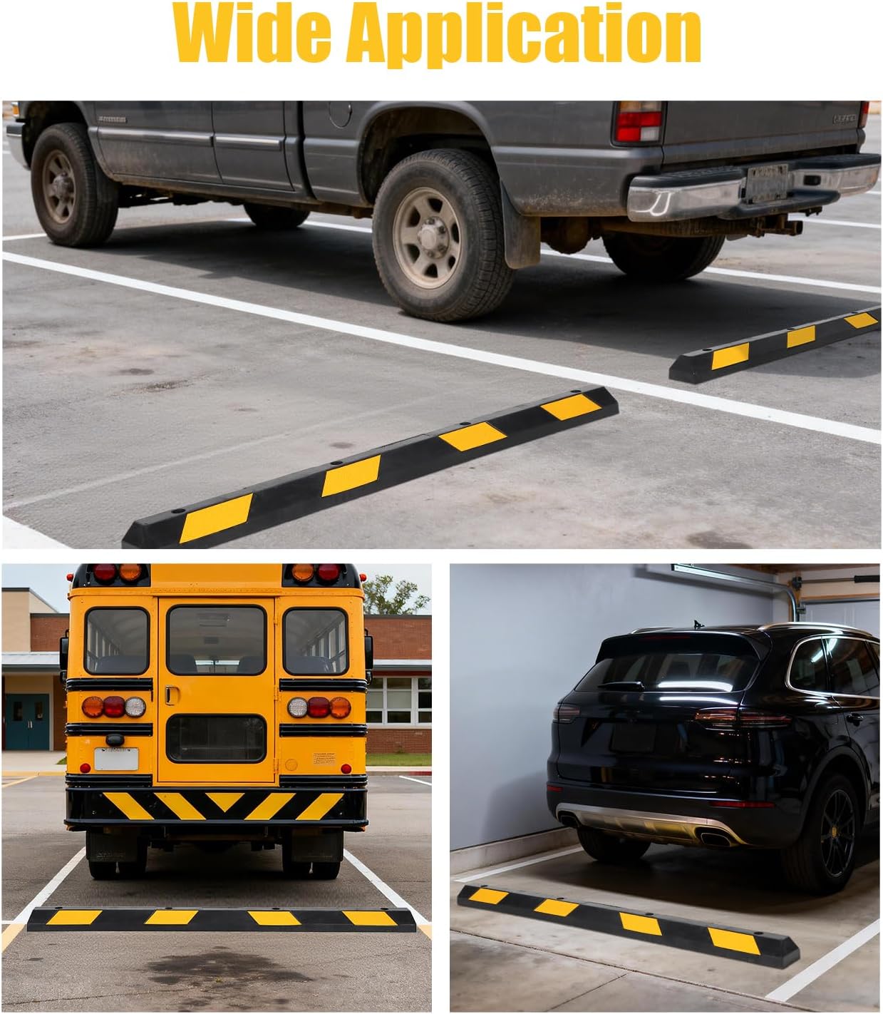 72 Inch Rubber Parking Curb, Heavy Duty Parking Stopper | 55,000 LBS Capacity, Reflective Wheel Stopper for Garage