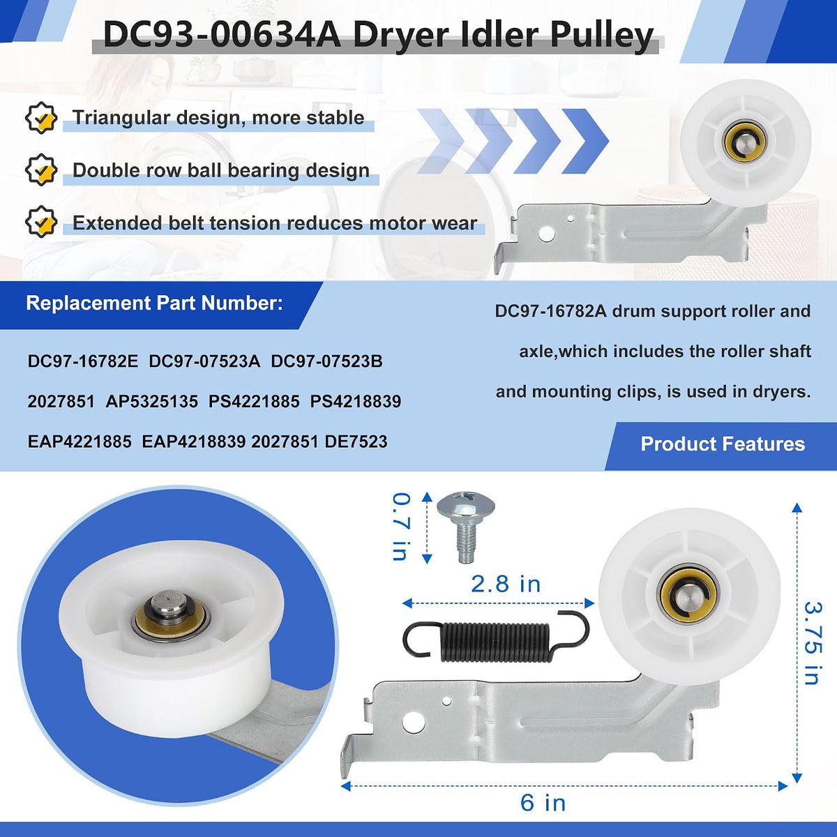Dryer Repair Kit Compatible with Sam-sung Dryer Roller Replacement Kit