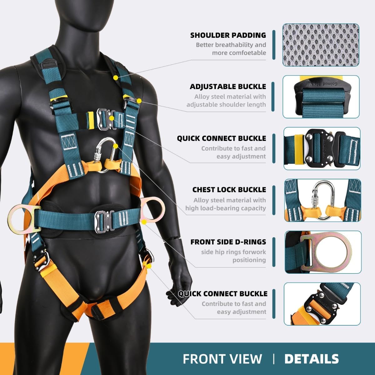 Fall Protection Harness,Safety Harness Fall Protection for Roofing/Electrical Work,Cushion bag&extra 30FT Rope