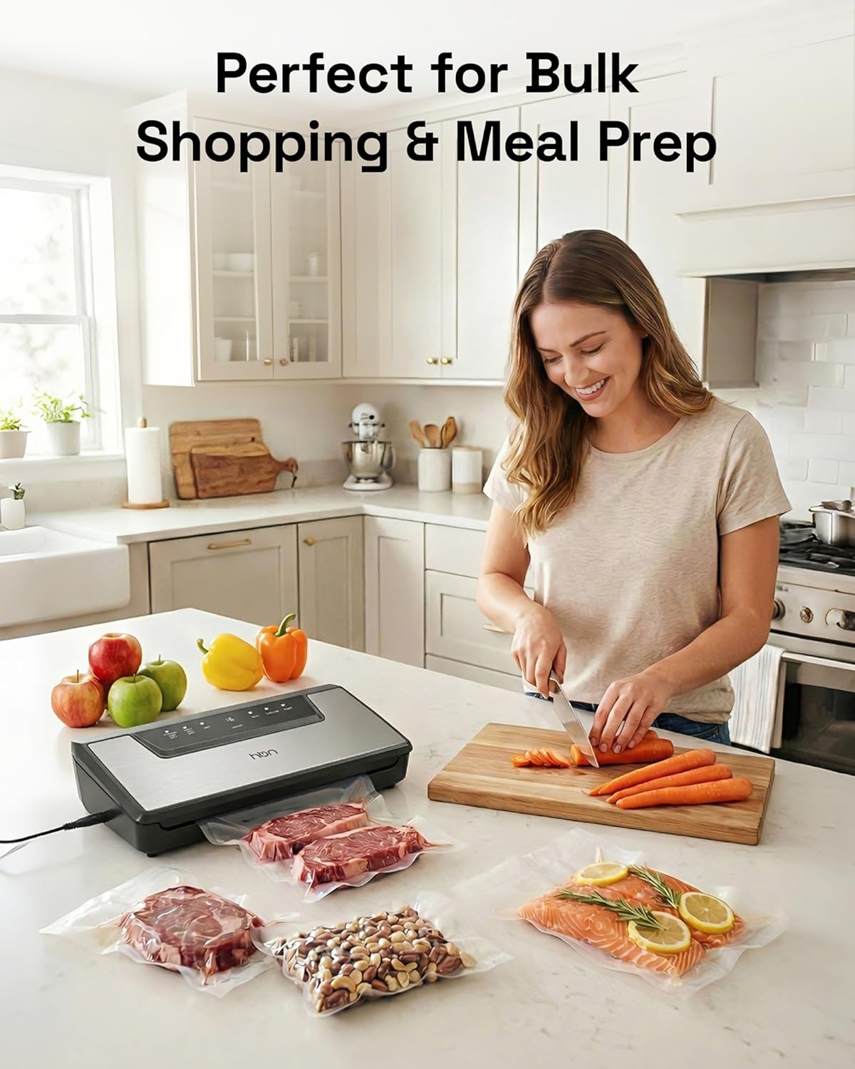 Food Vacuum Sealer Machine, 80kPa Automatic, Includes 1 Roll & 20 Bags | Vacuum Sealer For Dry & Moist Food with