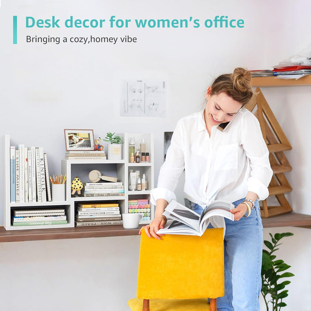 Desk Shelves Desktop Organizer Shlef - White Office Organization for Top of Desk Organizers and Accessories Corner