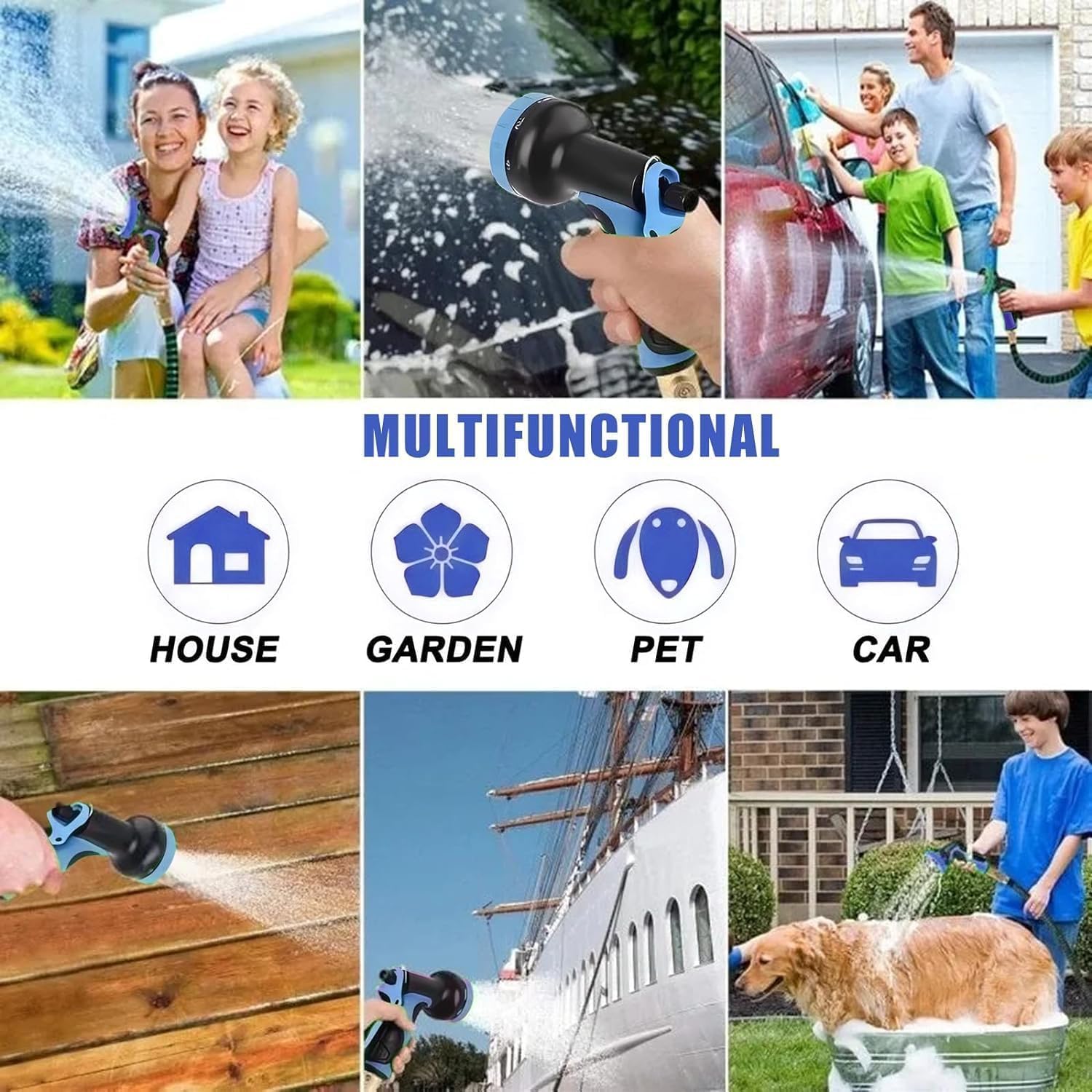 100 ft Expandable Garden Hose - Kink Free Flexible Water Hose with Thumb-Controlled 10-Function Nozzle, 3/4 Solid