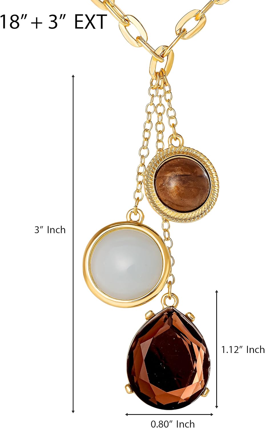 Resin Stone Dangle Pendant Necklace for Women, 18"+3" Gold-Tone Statement Necklace