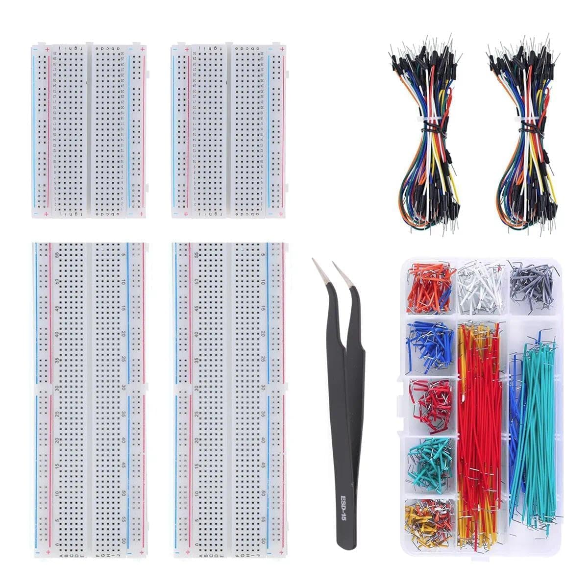 4 Breadboard Kit 970 Jumper Wires with Tweezers for Electronics Projects