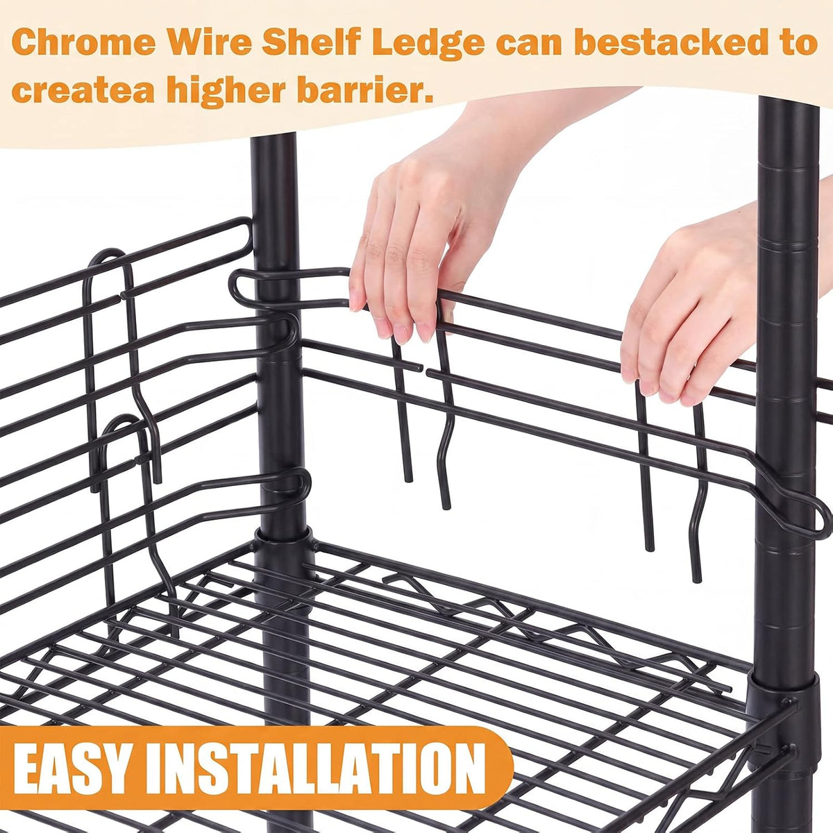 4 Pcs Black Chrome Wire Shelf Ledge, 48" L x 4" H