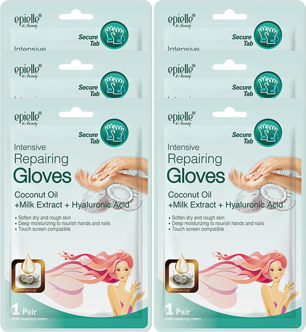 Intensive Repairing Hand Mask 6 Pairs, Soften with Coconut Oil & Milk Extract, Deep Moisturizing Gloves for Dry