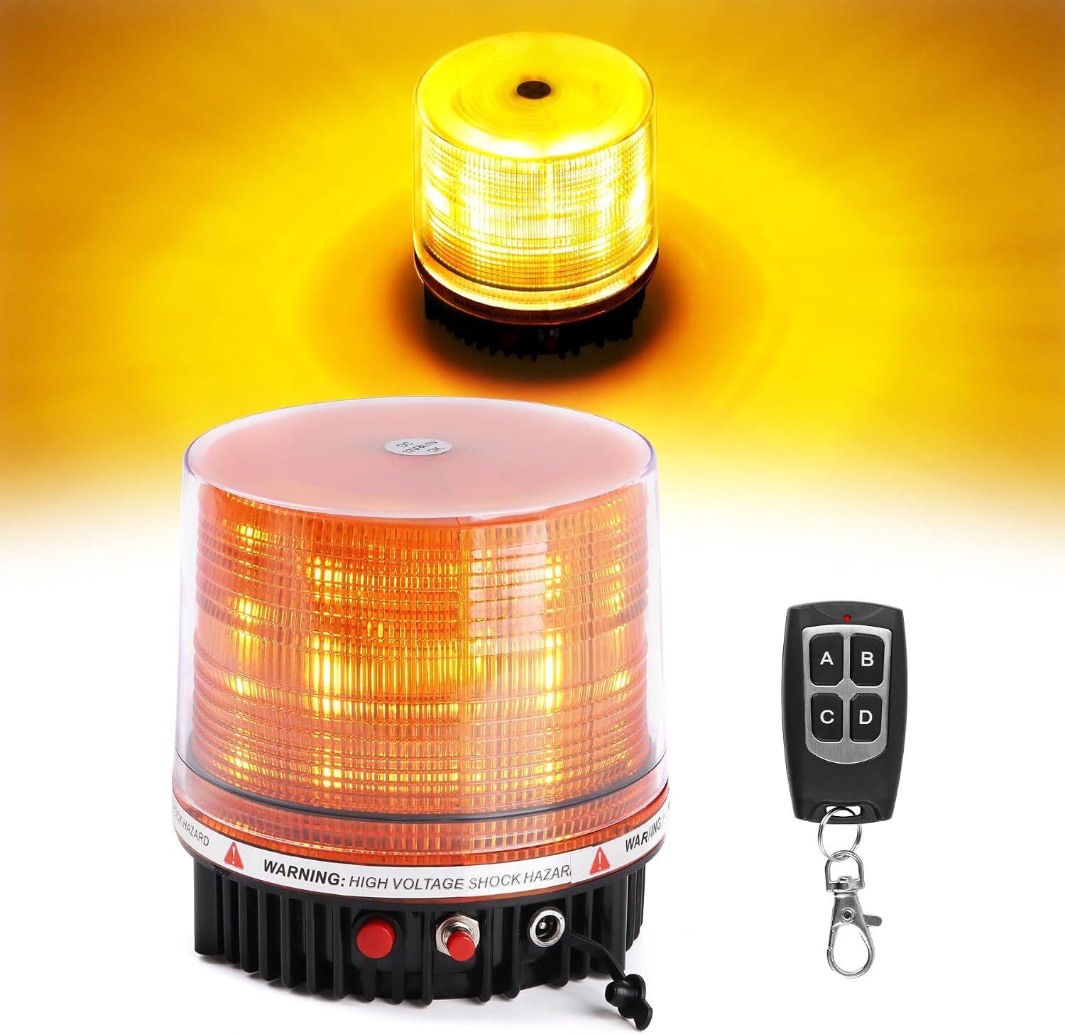 LED Remote Control Wireless Battery Beacon Amber Light | Magnetic Rechargeable Rotating Strobe Flashing Emergency