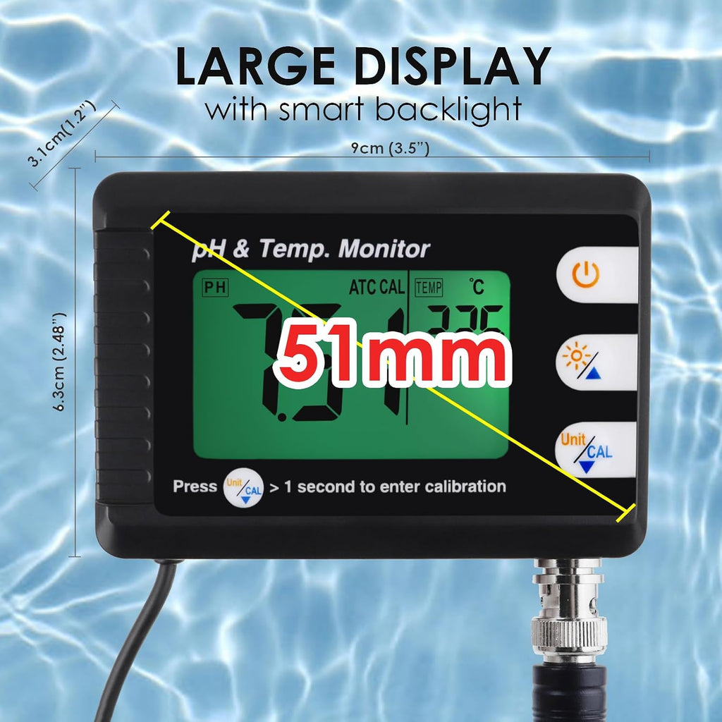 Digital Combo pH & Temperature Meter, Aquarium Thermometer pH Monitor with Automatic Calibration Function for Fish