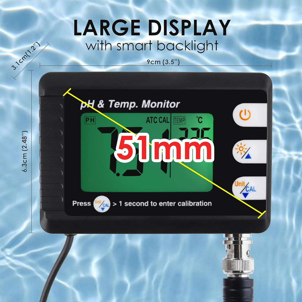 Digital Combo pH & Temperature Meter, Aquarium Thermometer pH Monitor with Automatic Calibration Function for Fish