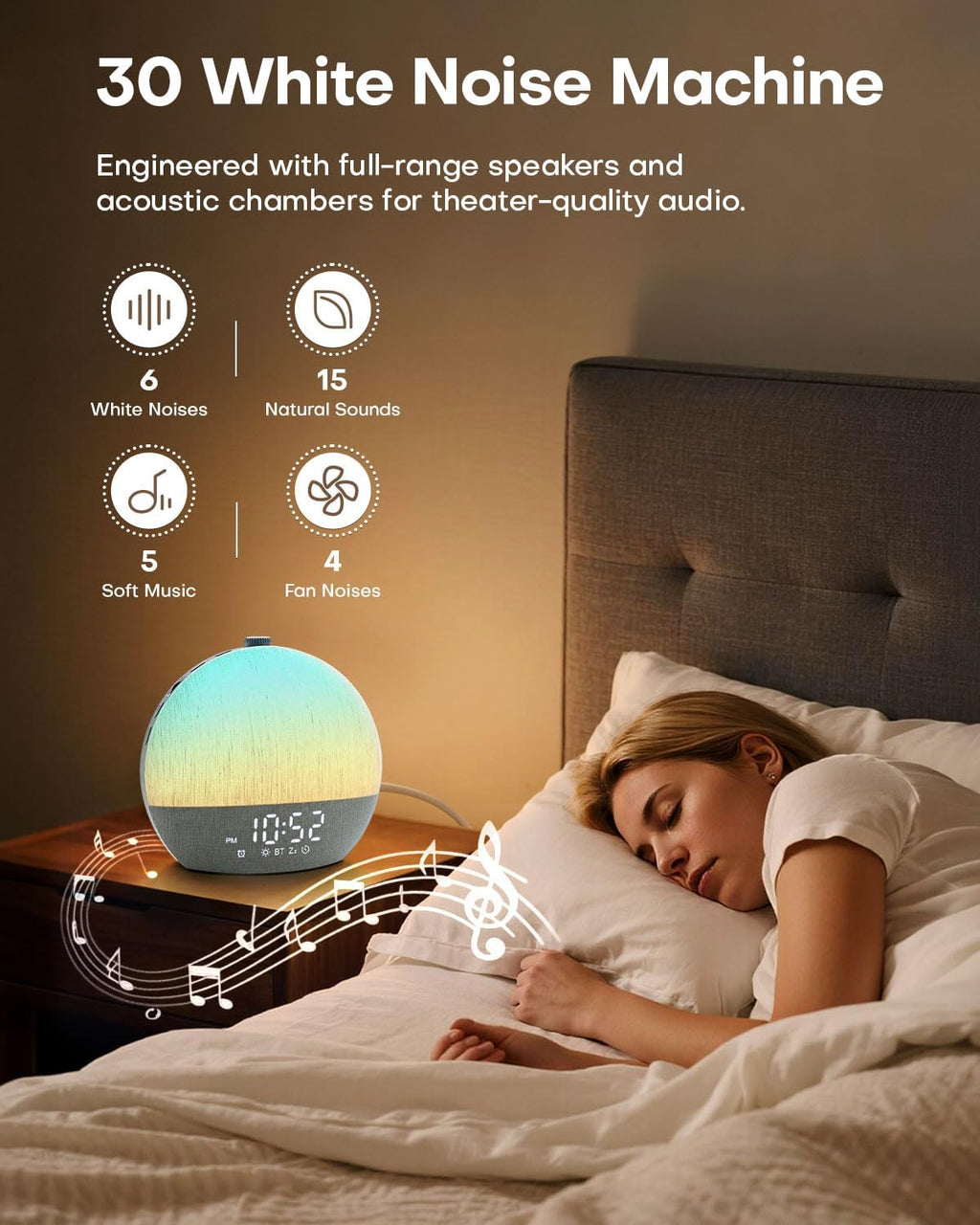 Sunrise Alarm Clock, White Noise Sound Machine, Sunlight Alarm Clocks for Bedrooms, 9 Natural Wake Up RGB Night