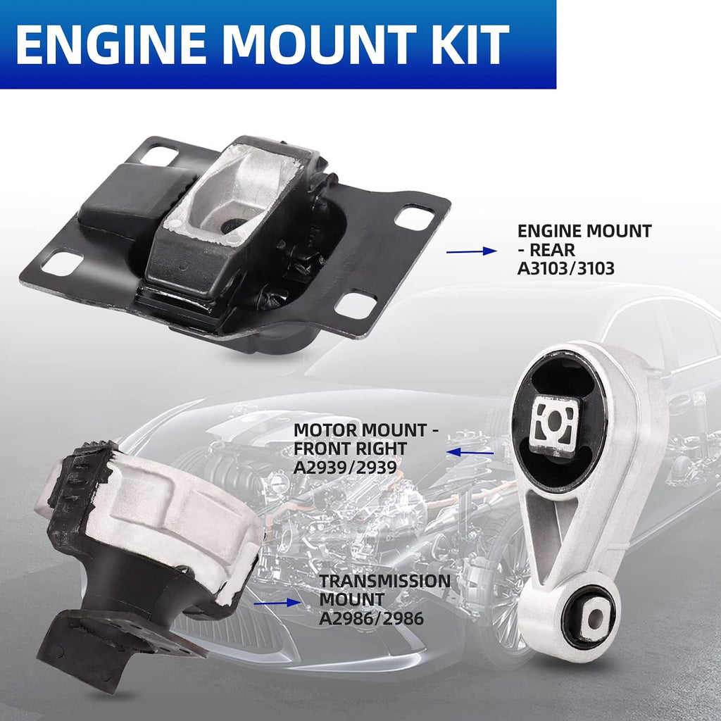 3-Piece Engine Motor Mount Set Compatible with 2005-2007 Focus 2.0L/2.3L