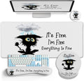 Large Gaming Mouse Pad Desk Mat Set, Funny Black Cat Desk Decor | Ergonomic Gel Wrist Rest, Computer Keyboard Mat