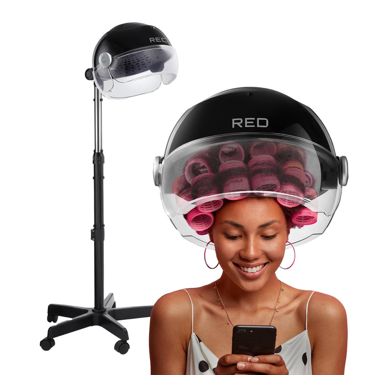 3000 Ceramic Stand Hood Dryer with Digital Timer, Adjustable Height, 360° Wheels, 3 Temp Settings, Quick Drying