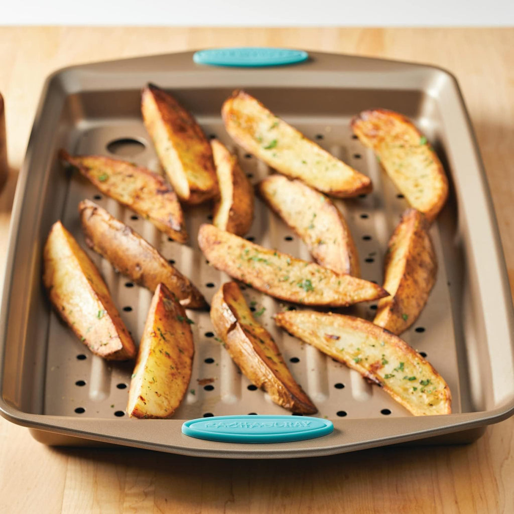 Cucina Nonstick Bakeware Set with Grips, Nonstick Cookie Sheet / Baking Sheet and Crisper Pan - 2 Piece, Latte Brown