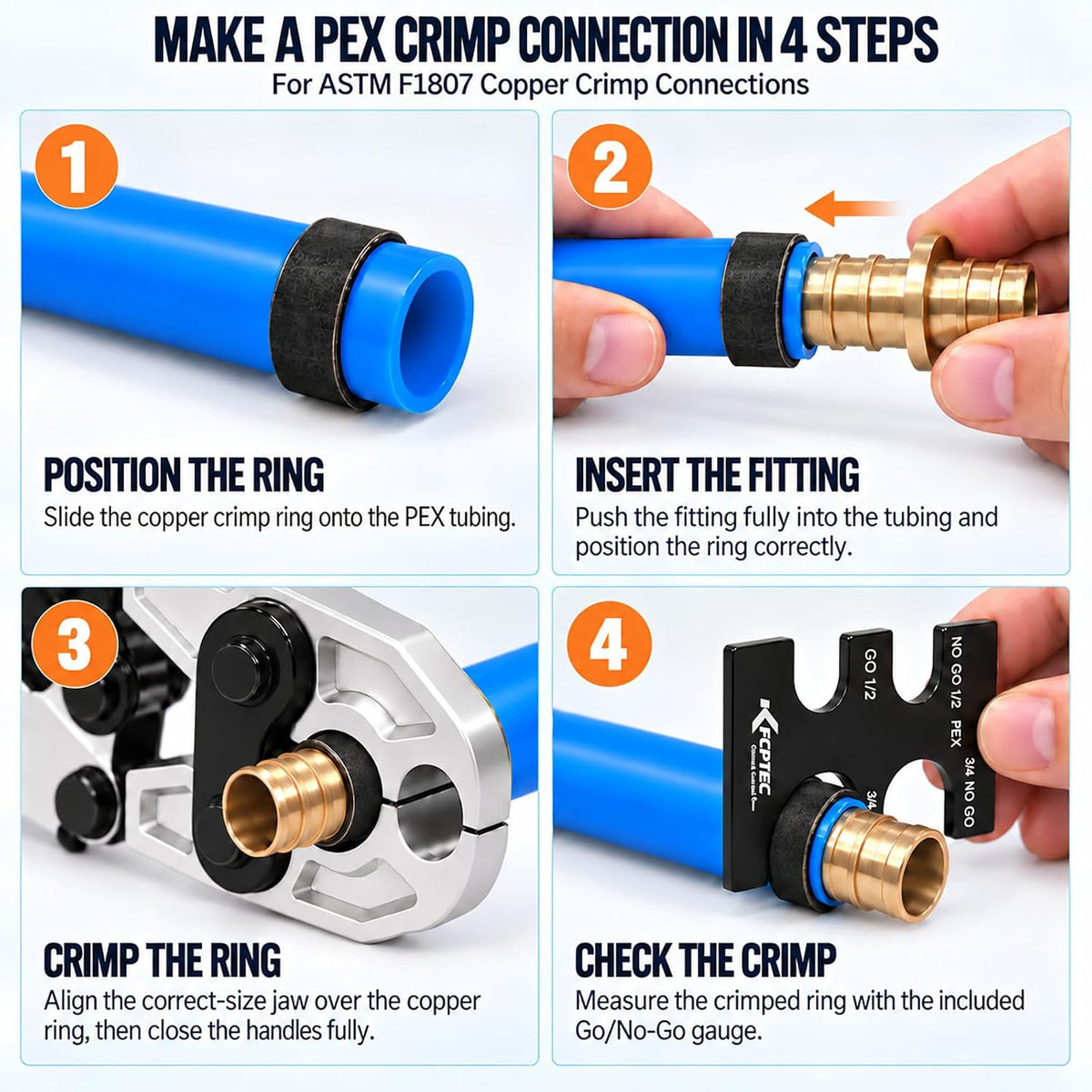 KF CPTEC PEX Crimping Tool, 1/2 & 3/4-Inch Copper Ring Crimper, ASTM F1807