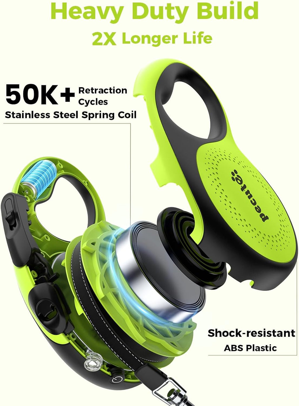 Retractable Dog Leash with Flashlight, 26ft Heavy Duty Retractable Pet Leash with Light, One-Button Control