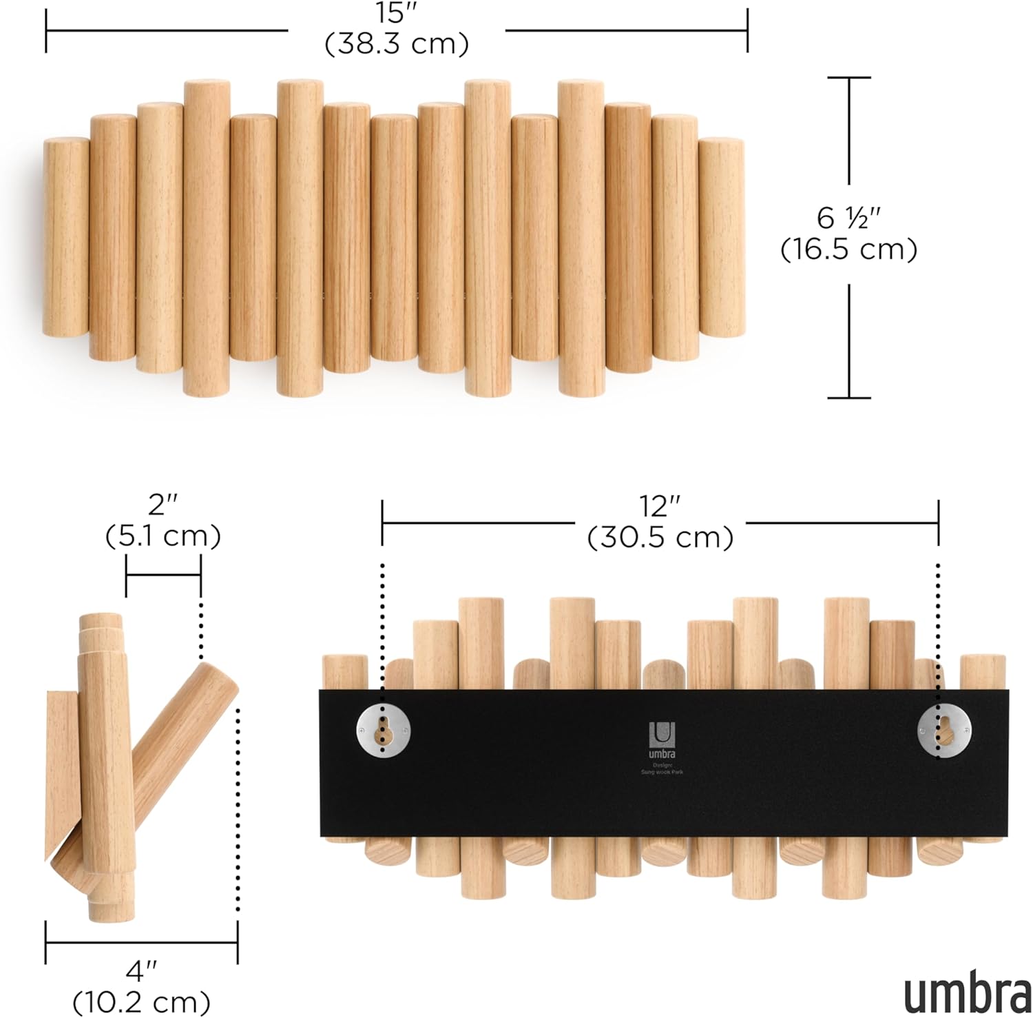 Picket Coat Rack Wall Mount – 5 Flip-Down Wood Coat Hooks, Modern & Functional Storage, Easy Install Wall Hooks, Natural