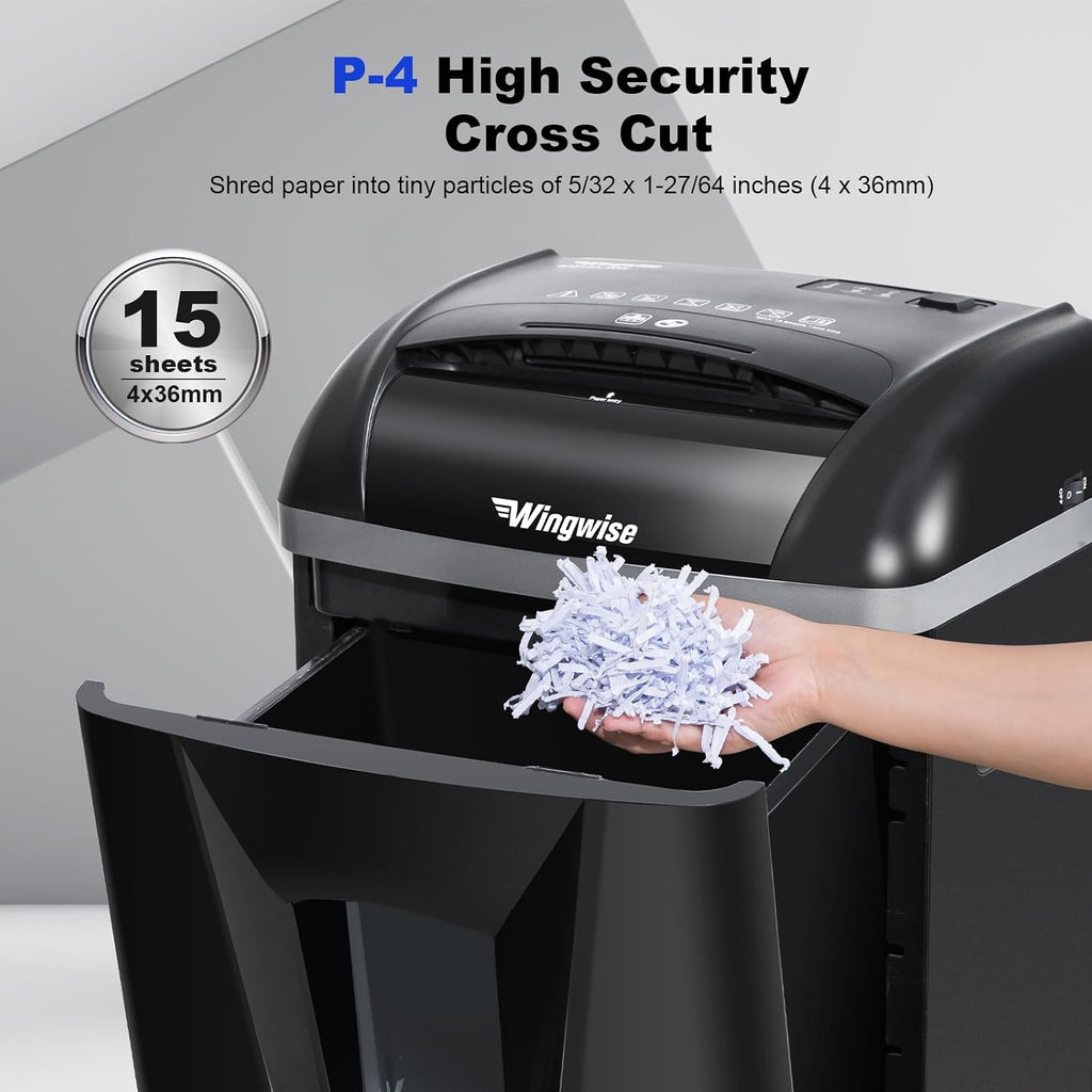 Paper Shredder for Home, 15 Sheet Heavy Duty Cross Cut Shredders for Office Use, 5.8-Gal Bin with Transparent Window