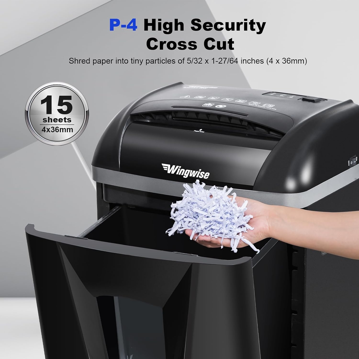 Paper Shredder for Home, 15 Sheet Heavy Duty Cross Cut Shredders for Office Use, 5.8-Gal Bin with Transparent Window