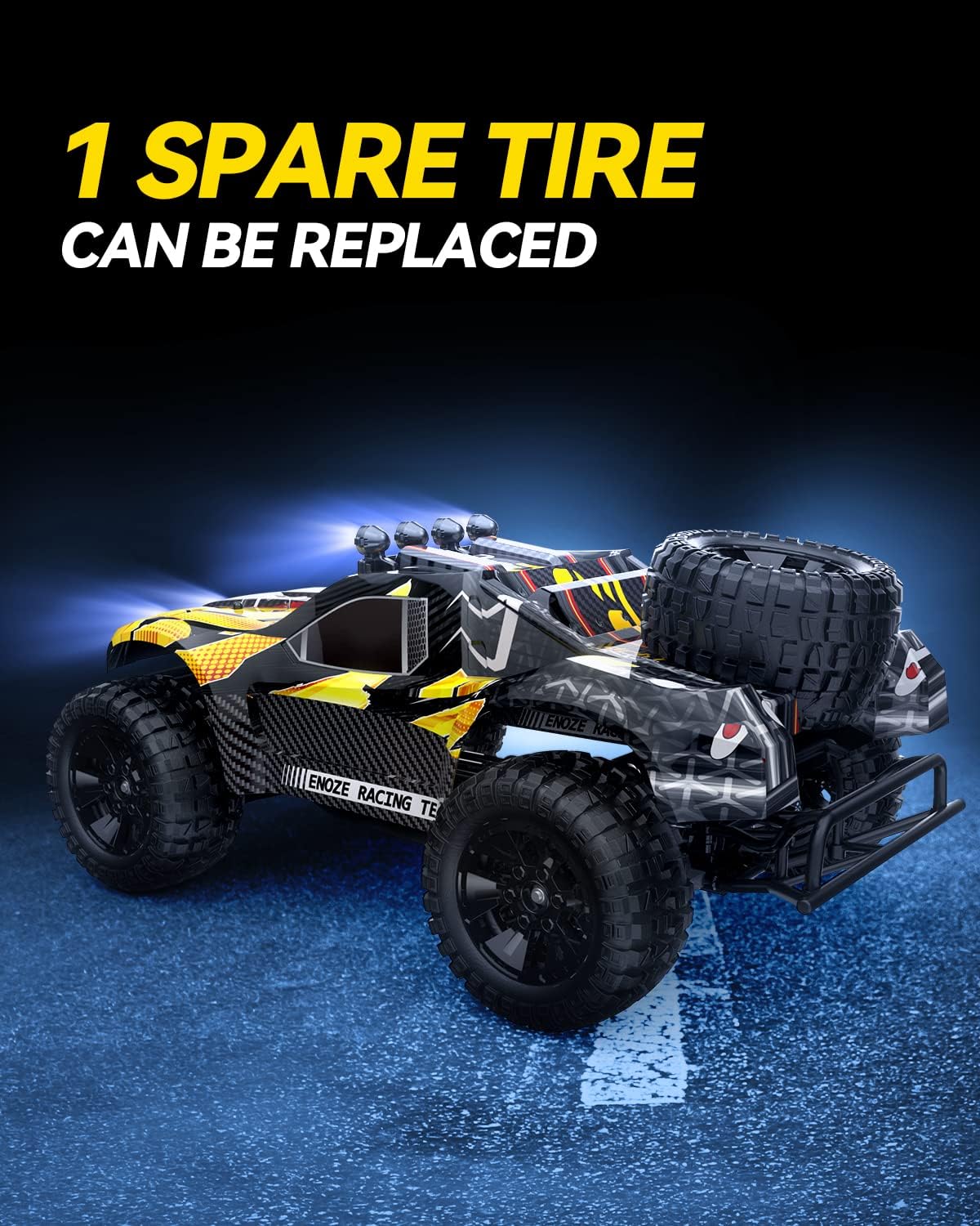 9201E 1:10 RC Truck for Adults & Boys, 48 KPH 4WD Short Course RC Car | Functional Spare Tire, LED Lights, Metal Dog