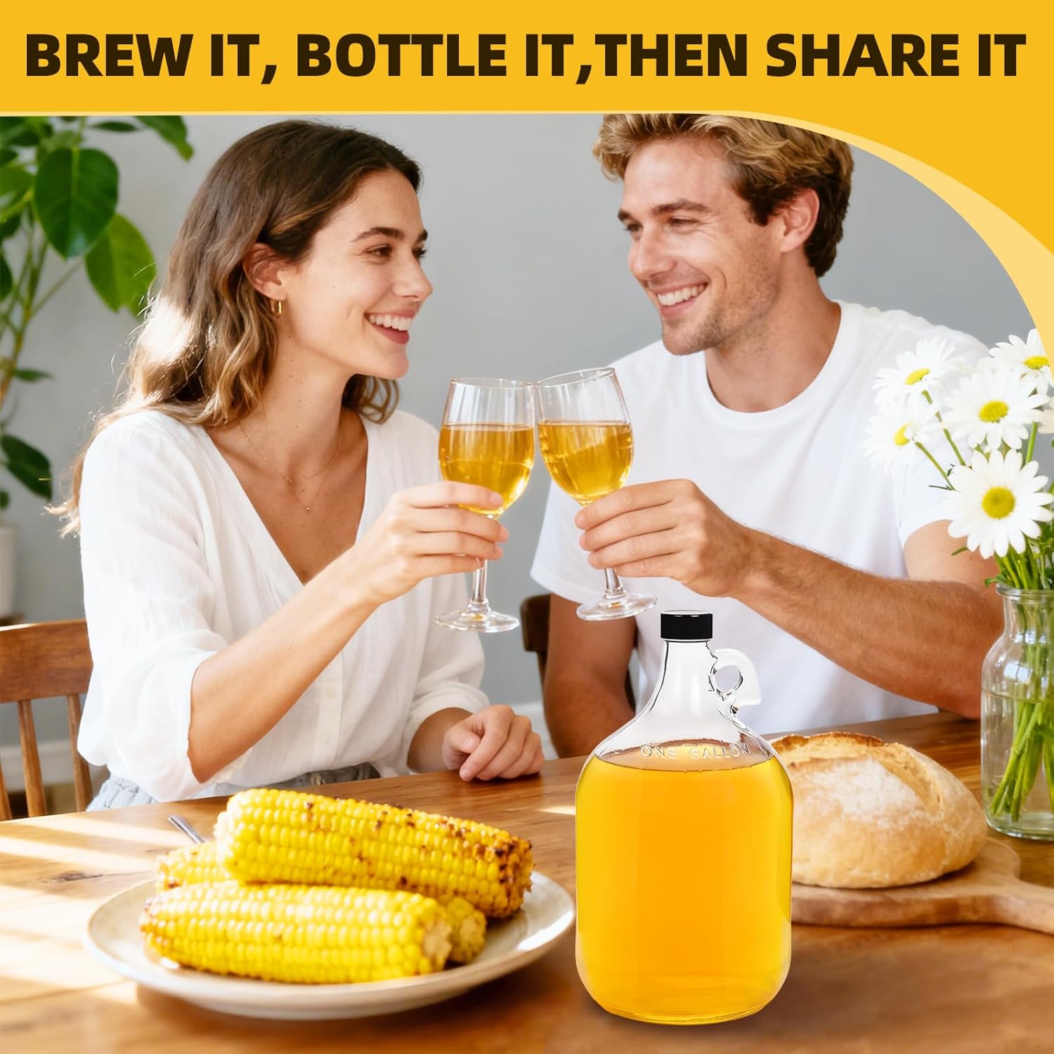 Mead Making Kit for Beginners 1 Gallon Home Brewing Kit with Glass Fermentation Jar Siphon Airlock Stopper