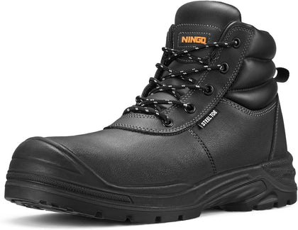 Steel Toe Work Boots for Men, Non Slip & Puncture Resistant Construction Boots with Breathable Lining, EH Protection