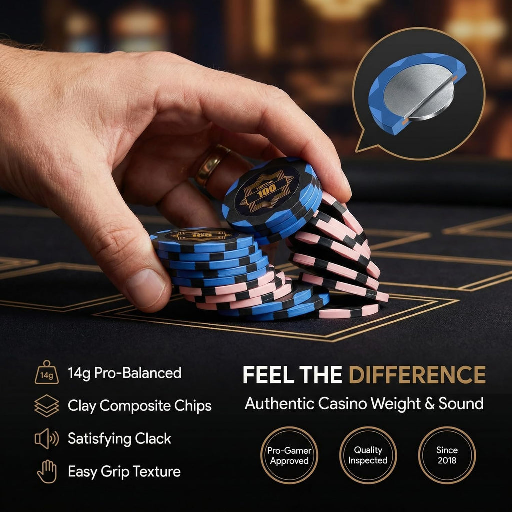 300-Piece Clay Poker Chip Set with Numbered 14g Chips Case | Complete poker chip set for 2 to 8 players with cards