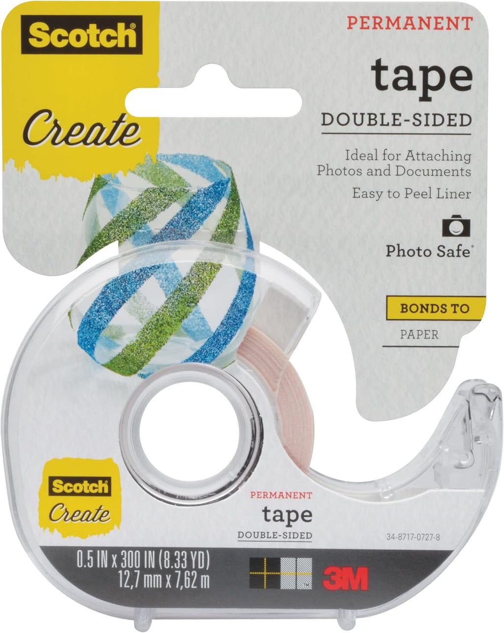 Create Double Sided Tape for Scrapbooking, Crafts, and School Projects, 1/2 in x 300 in, 1 Roll