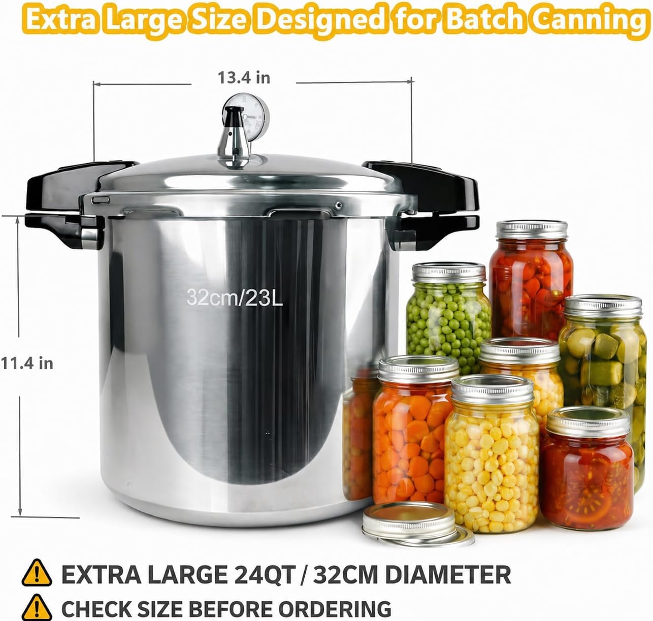 24 qt Pressure Canner,Canning Pressure Cooker with Gauge,14.5PSI,Large Capacity Aluminum Pressure Canners for