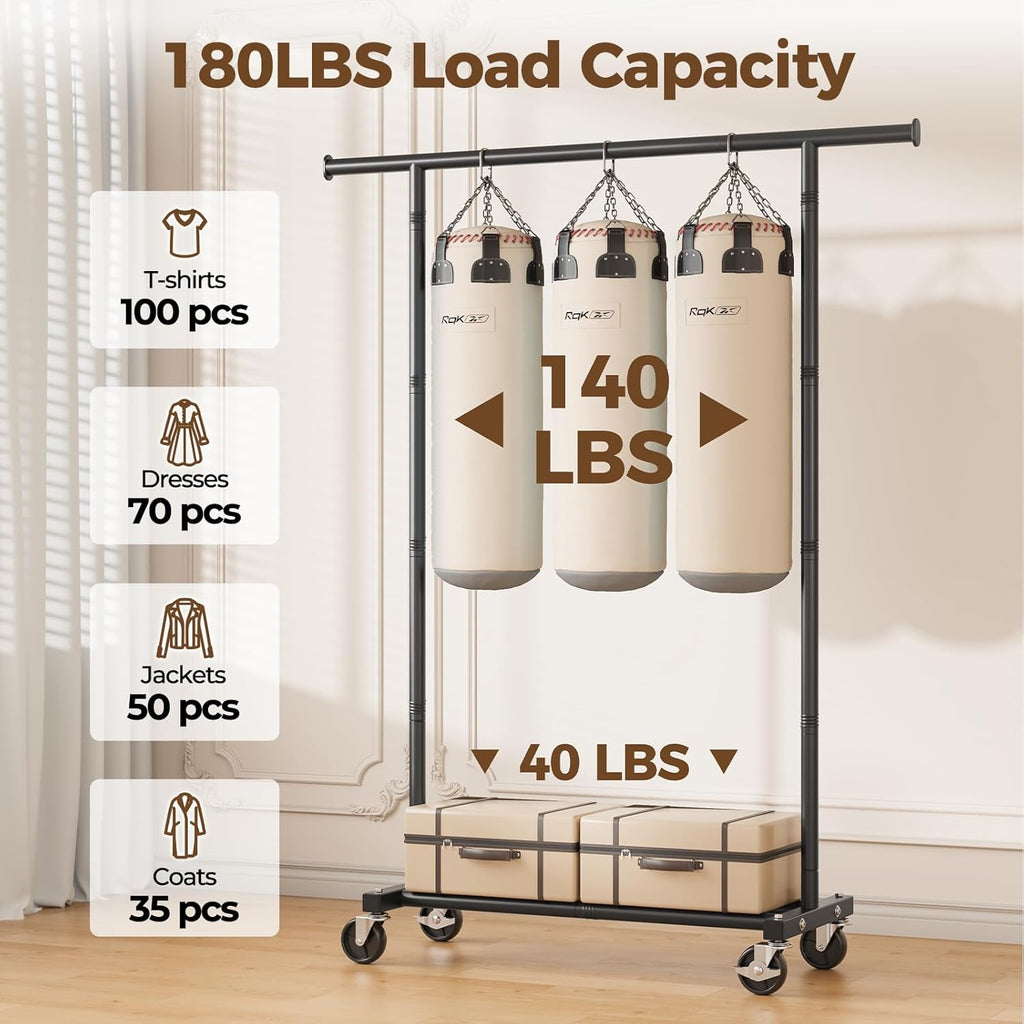 Clothes Rack, Clothing Rack for Hanging Clothes, Rolling Garment Rack Sturdy Coat Rack Portable Wardrobe Rack Metal