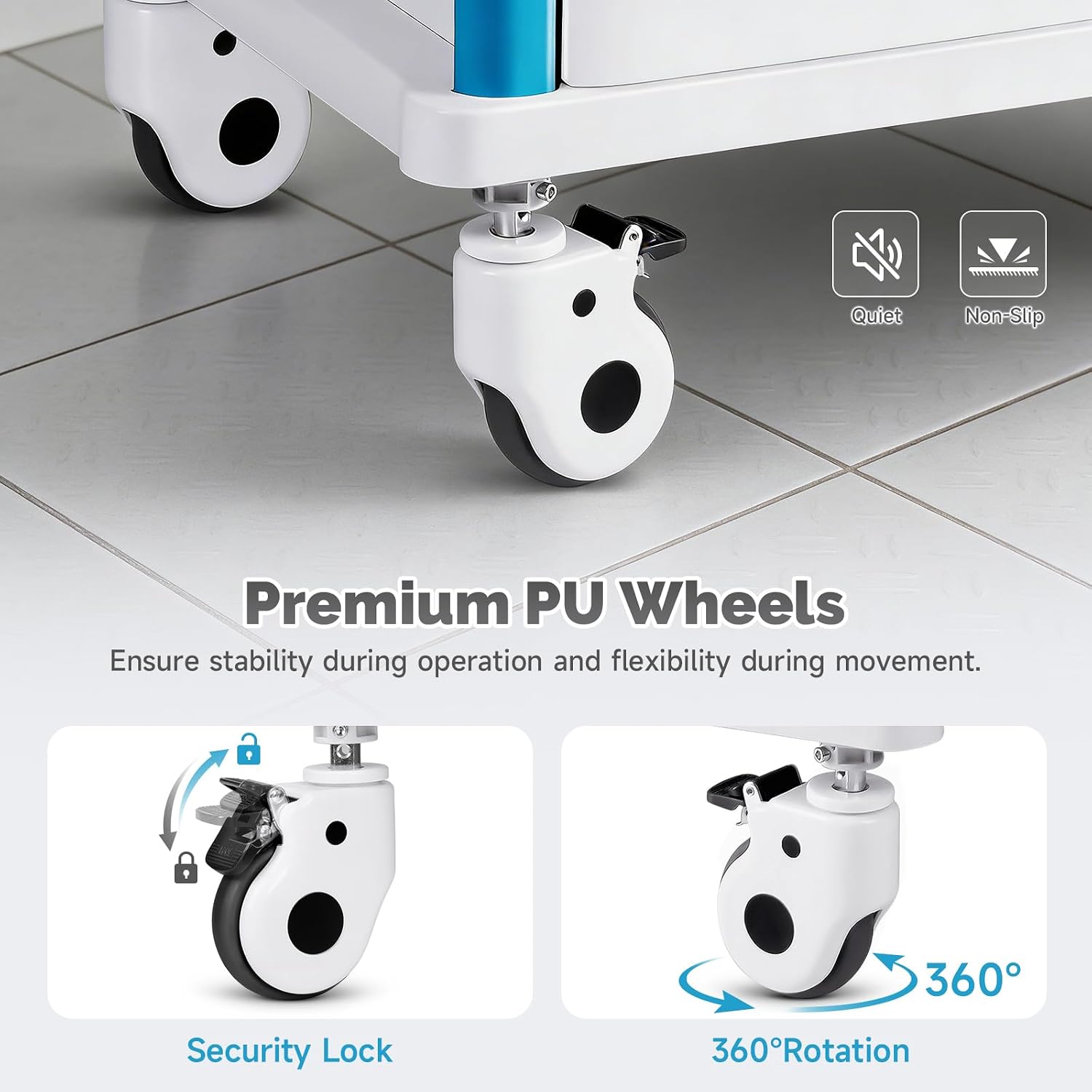 Crash Cart Medical ABS Material, Medical Cart with Drawers, Adjustable IV Pole, Silent Casters, Trash Bins, O2