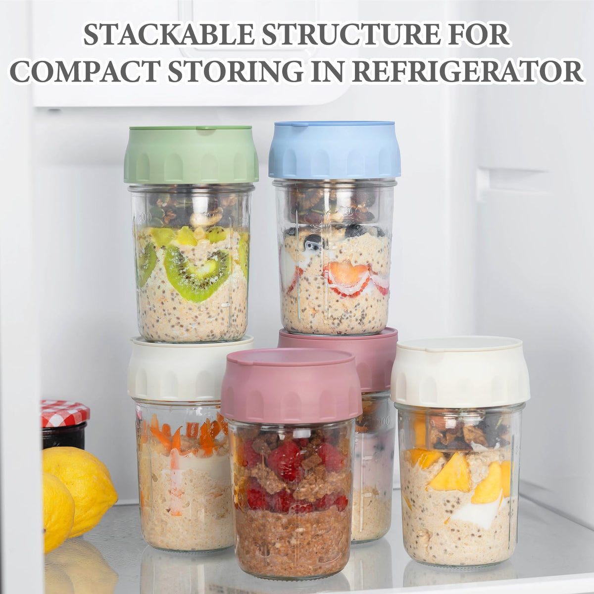 2 Pack Overnight Oats Containers with Lids (White/Organic Green)