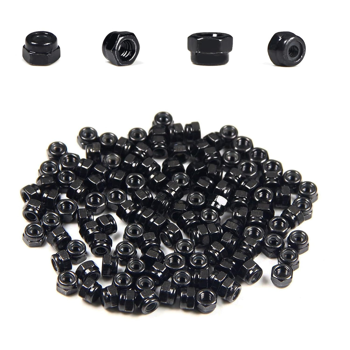100Pcs M3 x 0.5mm Carbon Steel Hex Lock Nuts, Nylon Insert Self-Locking Nut