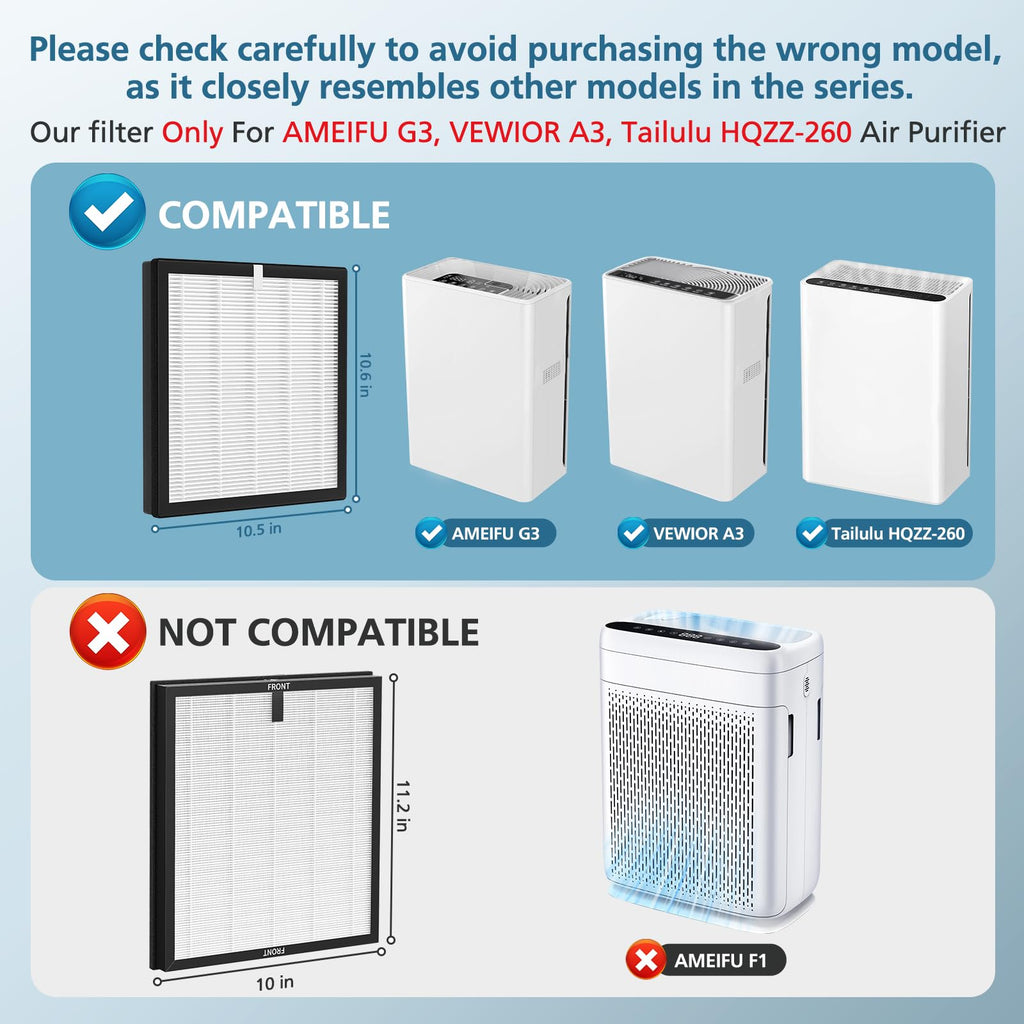 G3 Filter for AMEIFU G3 Sferf-30(FXAP2W), VEWIOR A3 Air Purifier, 2 Pack