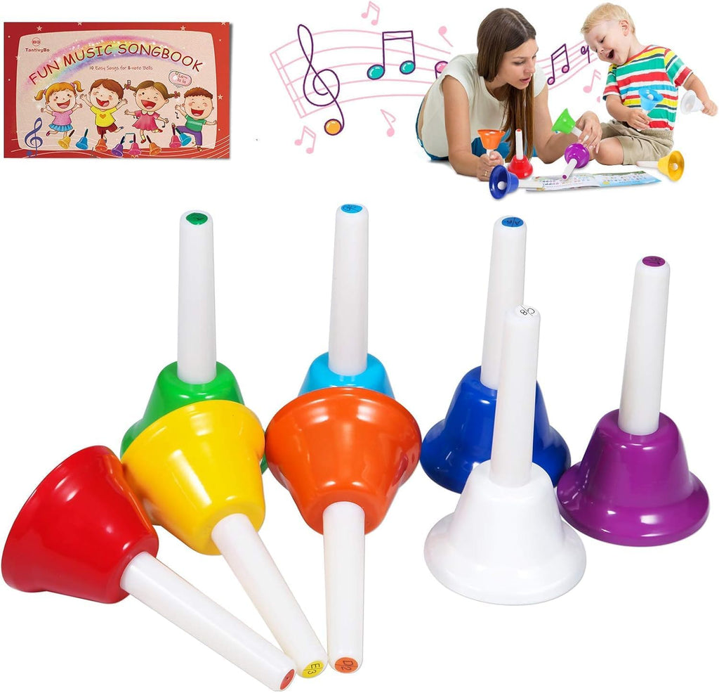 Hand Bells, 8 Note Musical Handbells Set with 17 Songbook Musical Toy Percussion Instrument for Toddlers Children