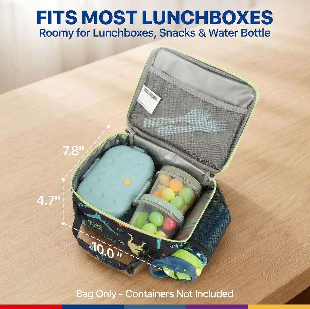 Kids Lunch Bag Boys - Insulated Kids Lunch Box for School & Daycare | Easy Carry Handle, Leak Proof, Water Bottle