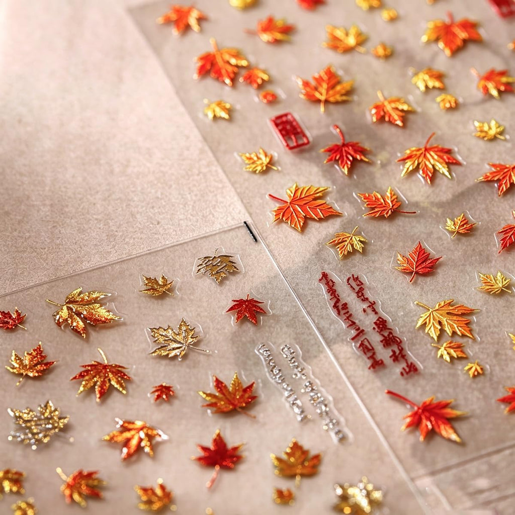 5D Golden Fall Nail Stickers Autumn Maple Leaf Nail Decals for DIY Nail