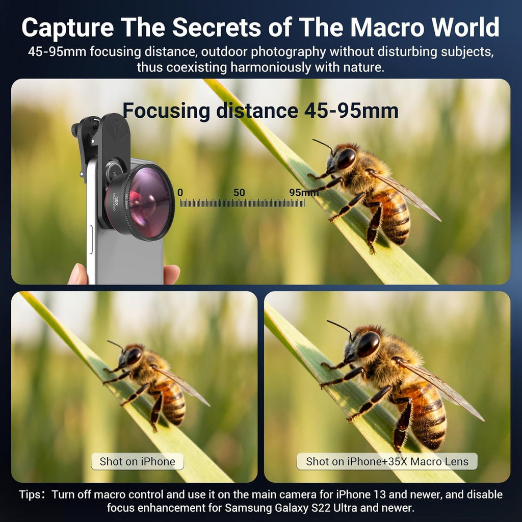 35X Macro Lens Kit for Smartphone with CPL Filter, HD Magnifier Photography Lens with Universal Lens Clip, Phone