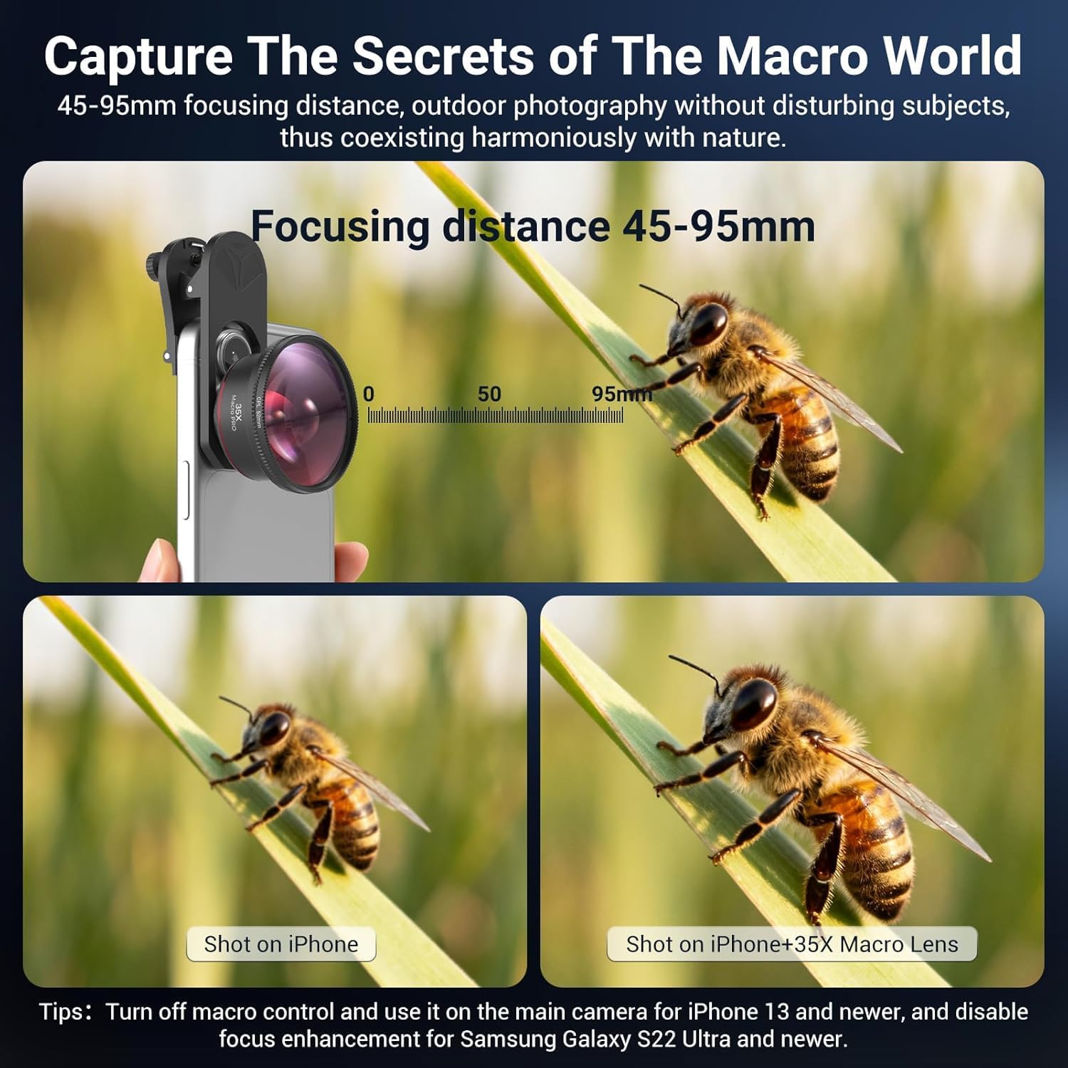 35X Macro Lens Kit for Smartphone with CPL Filter, HD Magnifier Photography Lens with Universal Lens Clip, Phone