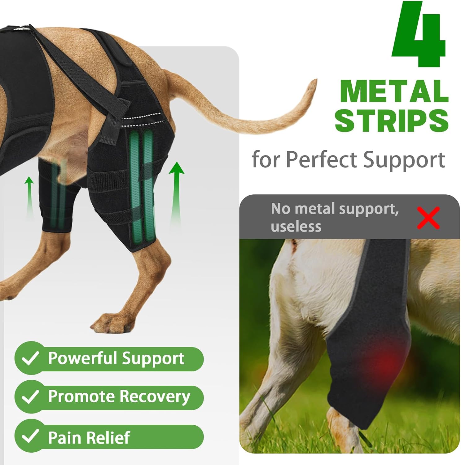 Dog Leg Braces for Back Leg, Adjustable Dog Knee Brace with 4 Stabilizers, Hip Support to Reduces Pain, Ligament