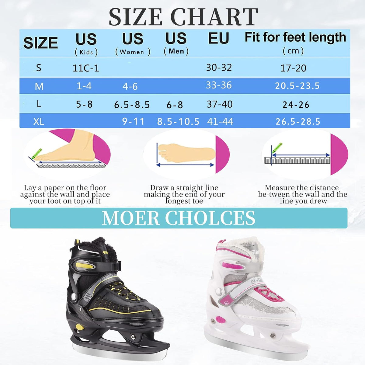 Ice Skates,Hockey Skates with Adjustable 4 Sizes,Soft Padding and Reinforced Ankle Support for Boys Girls Youth Men