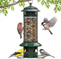 Squirrel Proof Bird Feeders for Outdoors - 4 Port Hanging Metal Bird Feeder with Gravity Spring, Upgraded Metal