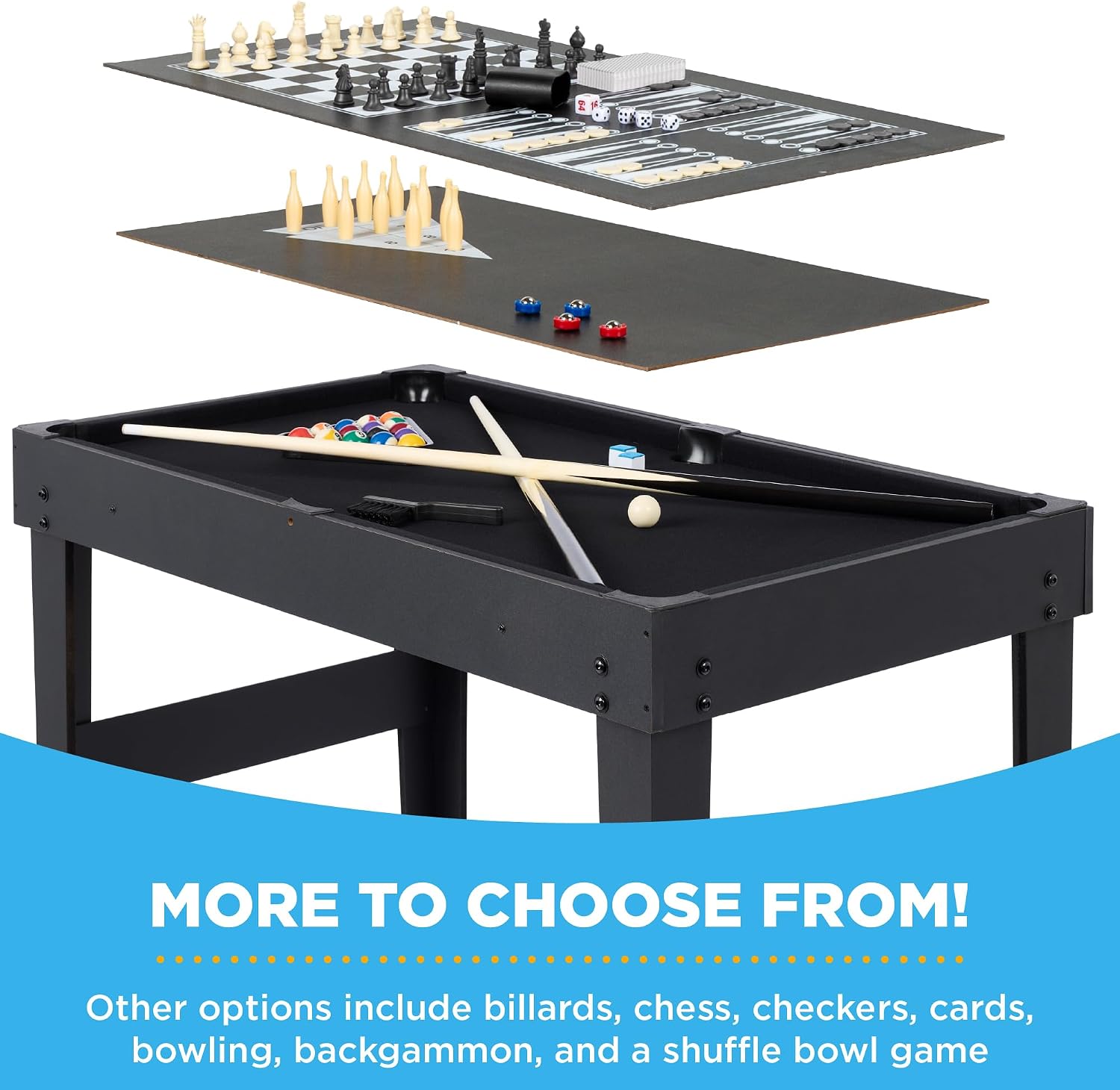 2x4ft Combo Game Table Set for Home, Game Room, Friends & Family w/Hockey, Foosball, Pool, Shuffleboard, Ping Pong