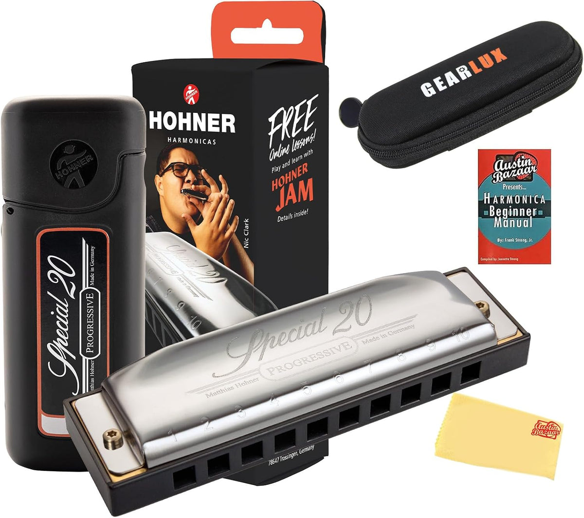 Special 20 Harmonica - Key of C Bundle with Zip Case, Instructional Manual, and Austin Bazaar Polishing Cloth