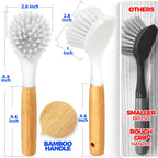 3 Pack Dish Brush with Bamboo Handle Cleaning Brush,White