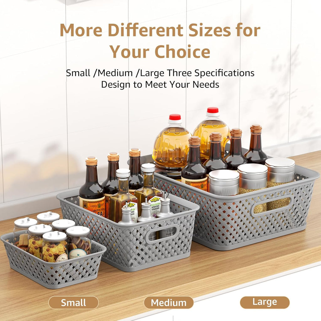Organization and Storage 3 Packs, Plastic Bins Organizer Bins, Woven Baskets for Storage, Plastic Baskets with